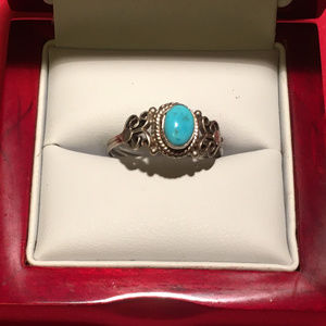 Beautiful Antique Finish Turquoise and Sterling Silver Ring